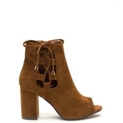 Incaltaminte Femei CheapChic After Sunrise Lace-up Chunky Booties Cognac