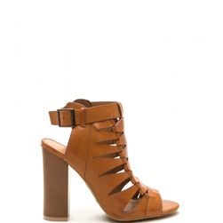 Incaltaminte Femei CheapChic Lined Up Faux Leather Chunky Heels Tan
