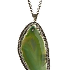 Natasha Accessories Chain Slice Pave Pendant Necklace GREEN-HEM