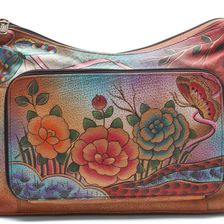 Anuschka Handbags Twin-Top East-West Organizer Premium Rose Antique