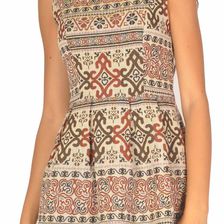 Rochie office bej cu imprimeu aztec CM933B 