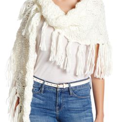 Accesorii Femei Collection Xiix Solid Fringed Yarn Triangle Scarf IVORY