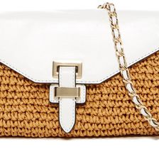 Michael Kors Naomi Large Straw Leather Clutch OPTIC WHIT