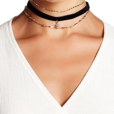 Free Press Chain Stone Flower Chokers - Set of 3 CLEAR-BLACK-GOLD