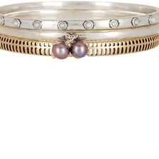 Lucky Brand Two-Tone 6-7mm Grey Pearl Charm Bangle Set MULTI