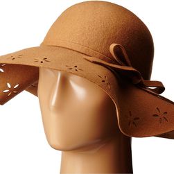 Betsey Johnson Felt Floppy with Floral Cut Out Brim Camel