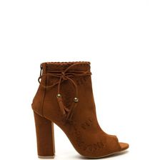 Incaltaminte Femei CheapChic Prairie Tale Woven Peep-toe Booties Chestnut