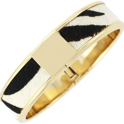 Cole Haan 12K Gold Plated Wide Genuine Calf Hair Inlay Hinge Bangle GOLDT