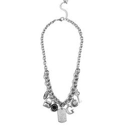 Bijuterii Femei GUESS Silver-Tone Logo Enamel Charm Necklace silver