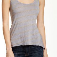 Go Couture Scoop Neck Diamond Mesh Tank Slate And Sage Stripes