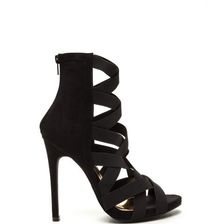 Incaltaminte Femei CheapChic Night Life Caged Faux Suede Heels Black