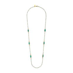 Ralph Lauren Modern Landscape 34" Rosary Link Oval Stone Necklace Turquoise/Gold