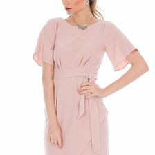 Rochie roz, eleganta, cu cordon in talie, Roh