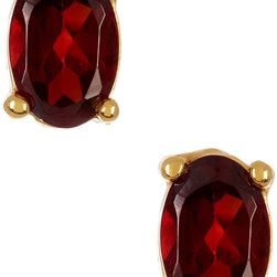 Savvy Cie 14K Yellow Gold Plated Sterling Silver Oval Garnet Stud Earrings red-yellow