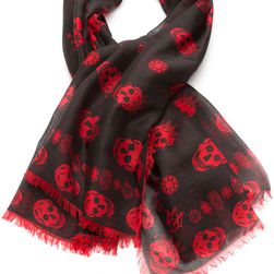 Alexander McQueen Kings&queens Multiskull Scarf BLACK/RED