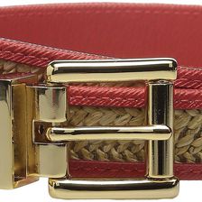 Michael Kors 25mm Reversible Straw Belt with Saffiano Binding and Eyelets Coral