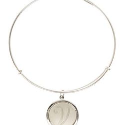 Bijuterii Femei Alex and Ani Sterling Silver Initial V Charm Wire Bangle RUSSIAN SILVER