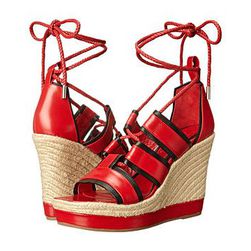 Incaltaminte Femei Alexander McQueen Ankle Wrap Wedge Sandal China RedBlack 
