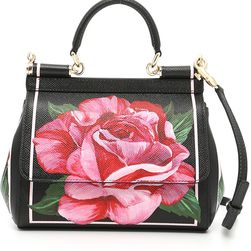 Dolce & Gabbana Small Sicily Bag With Rose Print ROSE F.DO NERO