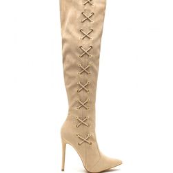 Incaltaminte Femei CheapChic Corsets On Pointy Faux Suede Boots Nude