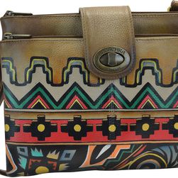 Anuschka Handbags Double Zip Crossbody Organizer Antique Aztec