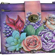 Anuschka Handbags Double Zip Crossbody Organizer Luscious Lilies