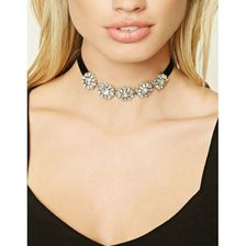 Bijuterii Femei Forever21 Velvet Floral Rhinestone Choker Silverclear