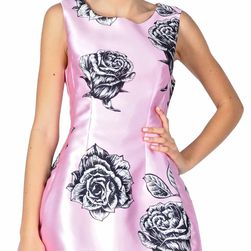 Rochie de ocazie roz scurta clos cu trandafiri W2105-5R