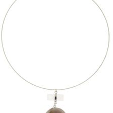 14th & Union Semi Precious Stone Slice & Bar Collar Necklace GREY AGATE-CLEAR-RHODIUM