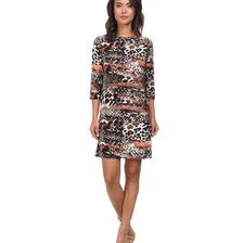 Christin Michaels Susan Print Shift Dress Brown/Peach