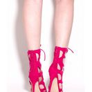 Incaltaminte Femei CheapChic Cage Fighter Faux Suede Lace Up Heels Fuchsia