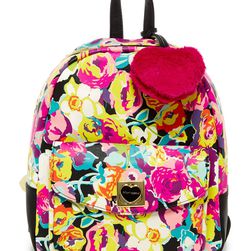 Betsey Johnson Front Pocket Faux Leather Backpack FLORAL