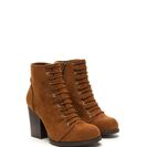 Incaltaminte Femei CheapChic Morale Boost Laced Block Heel Booties Chestnut