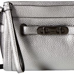 COACH Pebbled Leather Swagger Wristlet DK/Silver