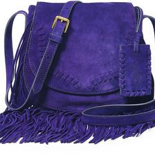 Ralph Lauren Fringed Suede Cross-Body Bag Purple