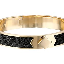 Cole Haan Thin Hinged Leather Inlay Bangle Gold/Distressed Pewter Metallic