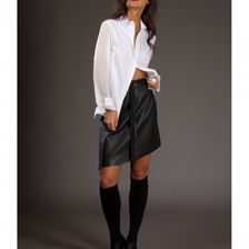 Fusta mini, neagra, din piele naturala, Shaw Leather Skirt, Framboise