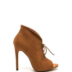 Incaltaminte Femei CheapChic Take A Plunge Lace-up Faux Suede Booties Tan