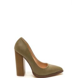 Incaltaminte Femei CheapChic Executive Office Chunky Pointy Toe Heels Olive