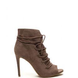 Incaltaminte Femei CheapChic Slit Down Faux Suede Lace-up Booties Taupe