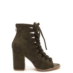 Incaltaminte Femei CheapChic Street Cred Chunky Laced Cut-out Booties Olive
