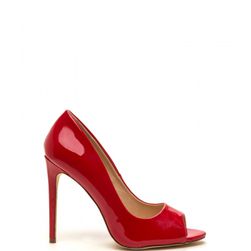 Incaltaminte Femei CheapChic Peep Show Faux Patent Leather Pumps Red