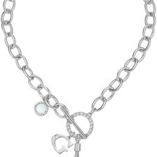 GUESS Chain Toggle Front Neck with Tassel and Charm Necklace Silver/Crystal/Blue