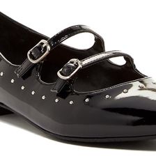 14th & Union Chanda Studded Double Mary Jane Flat BLACK FAUX PATENT