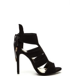 Incaltaminte Femei CheapChic Around Town Caged Faux Suede Heels Black