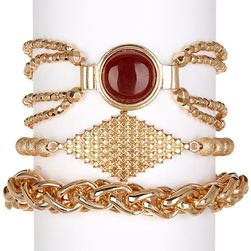 Steve Madden Red Stone Bracelet Set - Set of 3 GOLD AND RED