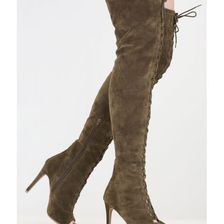 Incaltaminte Femei CheapChic Velvet Vibe Thigh-high Lace-up Boots Olive