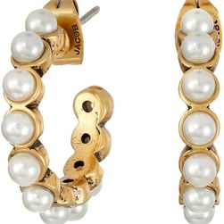 Marc Jacobs Pearl Cabochon Hoops Earrings Cream/Antique Gold