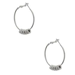 Bijuterii Femei GUESS Silver-Tone Pave Beaded Hoops silver