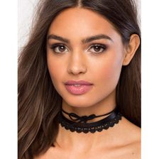 Bijuterii Femei CheapChic Bow Lace Faux Leather 3pc Choker Set Black